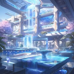 Experience the Elegance of Tomorrow's Spaces - Chromatic Cascade Lounge, an Architectural Marvel Inspired by Waterfalls
