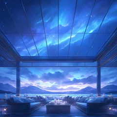 Photo sur Plexiglas Bleu foncé Breathtaking Aurora Borealis Views from a Luxurious Alcove – the Perfect Hideaway for Tranquility and Indulgence