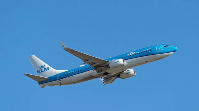 Air France KLM Royal Dutch Airlines plane departing from London Heathrow Airport on a clear sunny day. London - 10th August 2023