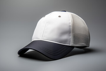 A stylish white black baseball cap perfect for a day out in the sun white black baseball cap Shirt Mockup for Product Design logo Placement and Branding concept	