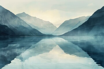 Serene Mountain Lake Landscape, Tranquil Nature Scene - obrazy, fototapety, plakaty