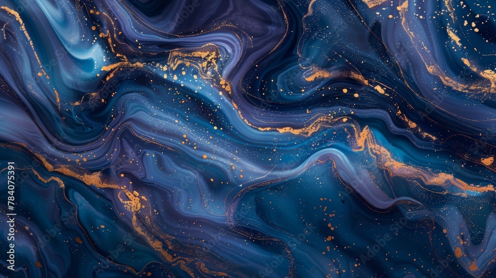 Poster a luxurious fluid art pattern with sapphire and gold, creating a sophisticated and modern abstract d