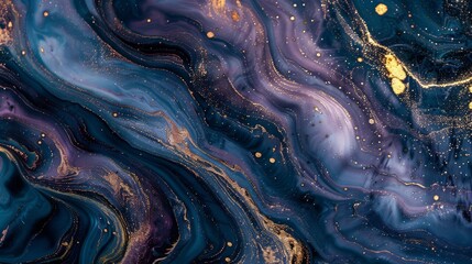 A stunning visual of blue hues and gold veins illustrating an organic and fluid marbled pattern