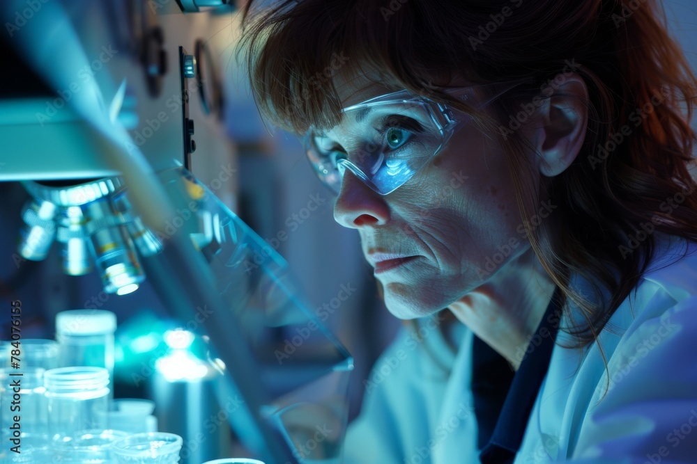 Aufkleber an intense moment of scientific endeavor as a researcher focuses on experiments in a high-tech labor