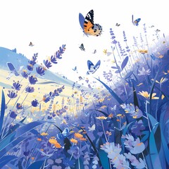 A captivating scene of butterflies gracefully soaring above an array of vibrant flowers, evoking a sense of natural beauty and serenity.