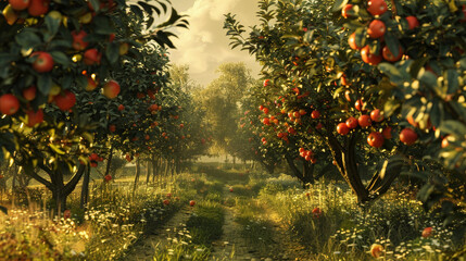 Image of an apple orchard - obrazy, fototapety, plakaty