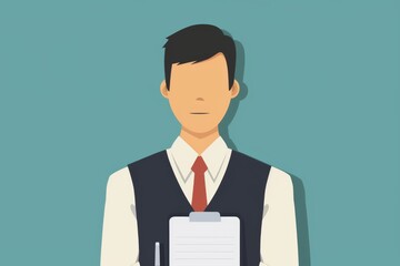 Illustration of a professional man holding a clipboard in a vest and tie His face is intentionally blurred out