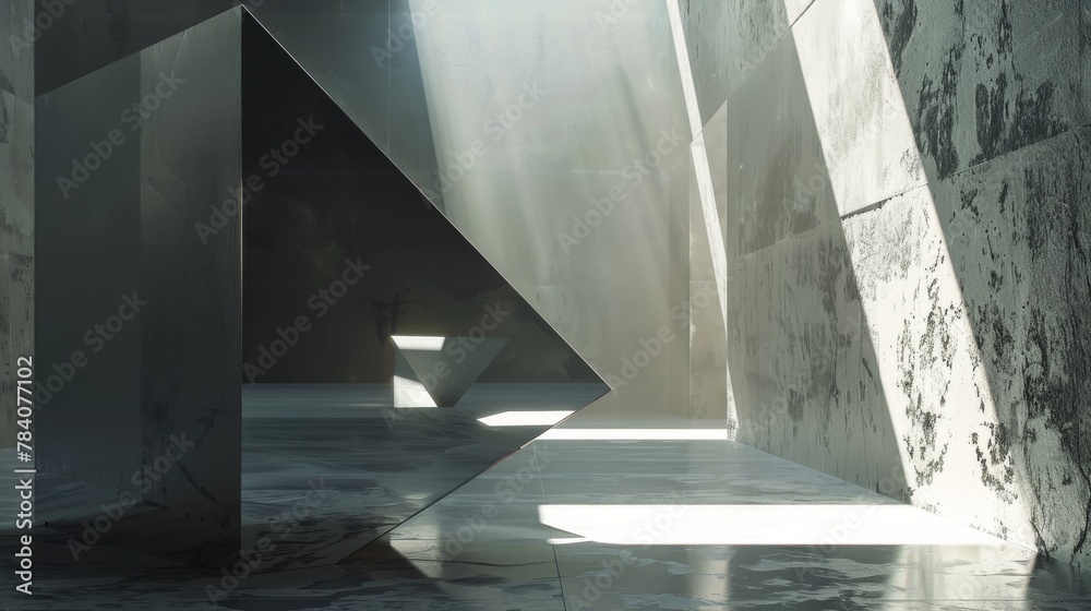 Aufkleber This image captures the interplay of light and shadows within a minimalist geometric setting, providing an abstract and thought-provoking visual