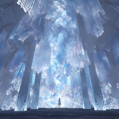 Beyond the Veil: A Futuristic Crystal Corridor Unveiled - Discover a World of Light and Form in this Stunning Stock Image.