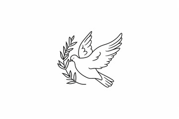 One continuous line drawing of dove with olive branch. Bird symbol of peace and freedom in simple linear style. Concept for national labor movement icon. Editable stroke. Doodle vector illustration ve