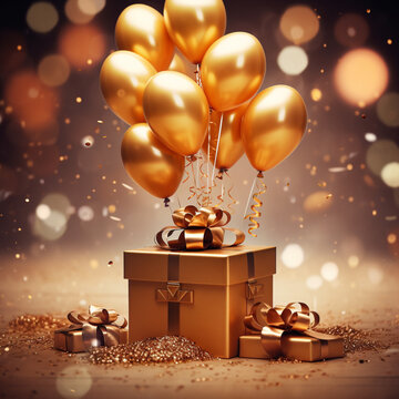 gift box with balloons and ribbon