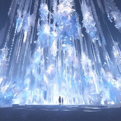Immerse Yourself in a Dreamy Realm of Blue with This Spectacular Crystal Cascade - Perfect for Fantasy Narratives, Luxury Advertising, or Artistic Elegance
