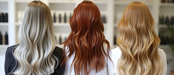 Palette of Styles: Hair Colors & Waves. Concept Hair dye trends, beach waves, hair color palettes, bold hairstyles, textured hairdos - obrazy, fototapety, plakaty