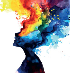 Abstract beautiful woman face drawn with watercolor