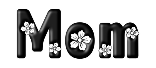 mom - name black color - written with engraved typical Hawaiian hibiscus flowers- word for websites, e-mail, sublimation greetings, banners, cards, t-shirt, sweatshirt, prints, cricut, silhouette, - obrazy, fototapety, plakaty