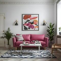 Modern Living room with Pink Couch 