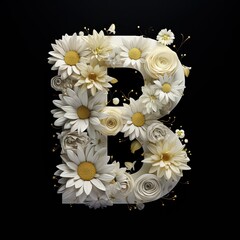 Floral Typography Letter B. Flower font for decoration. Generative AI illustration for weddings