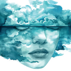 Abstract beautiful woman face drawn with watercolor