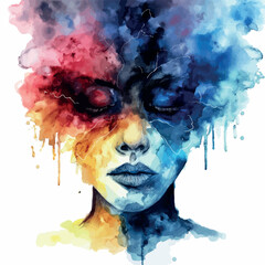 Abstract beautiful woman face drawn with watercolor
