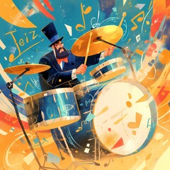 Energetic Musician Plays Dynamic Jazz on Vintage Kit - Perfect for Music, Entertainment, and Artistic Projects