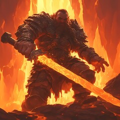 Epic Dwarf Warrior in Full Armor Brandishing a Shining Sword - Ideal for Dungeons & Dragons and Adventure Campaign Art - obrazy, fototapety, plakaty