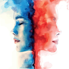 Abstract beautiful woman face drawn with watercolor