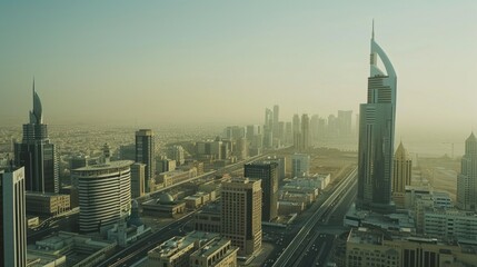 Naklejka premium A stunning view of a city from a high rise building