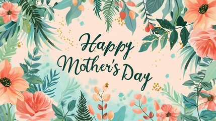 Happy Mother's Day with a design featuring elegant floral elements. soft pastel background.
 - obrazy, fototapety, plakaty