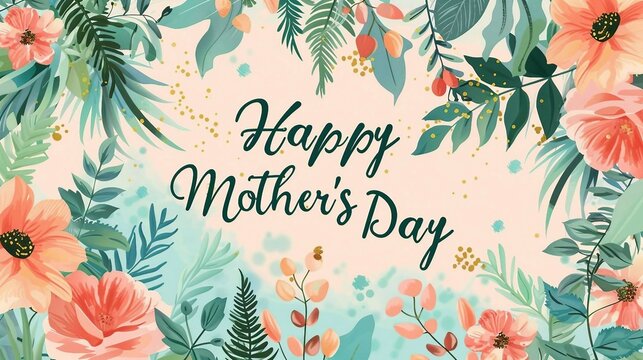 Happy Mother's Day with a design featuring elegant floral elements. soft pastel background.
