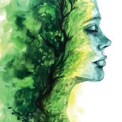 Abstract beautiful woman face drawn with watercolor