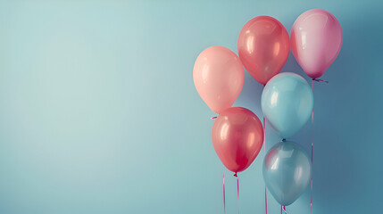 Minimalistic pastel background with balloons, balloons celebration concept, balloons poster design, floating party celebration beautiful ballons on pastel,background wallpaper 