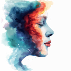 Abstract beautiful woman face drawn with watercolor