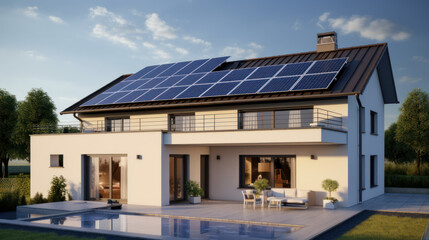 Obraz premium House with Pool and Solar Technology on a Roof