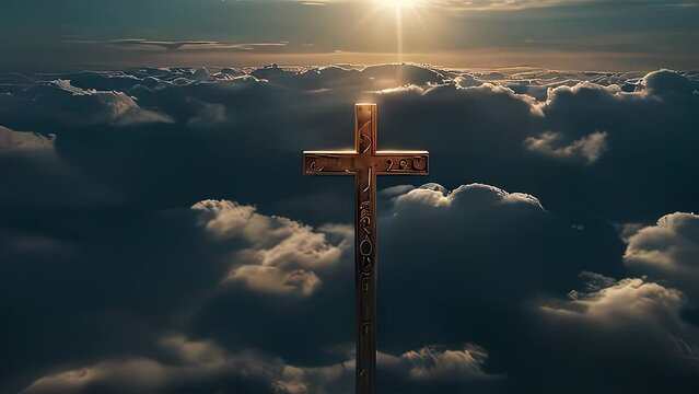 christian golden cross on the sky background