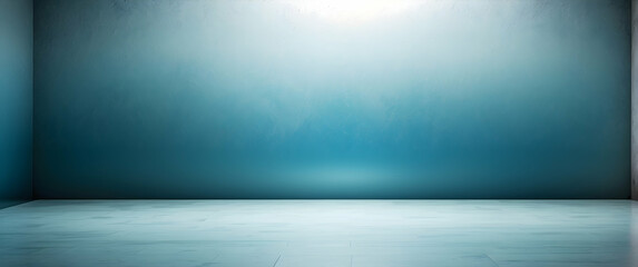 A spacious empty room with a blue gradient wall and a glossy white floor providing a minimalist backdrop