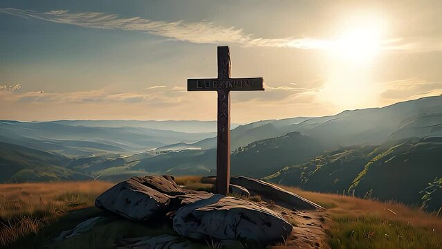 christian cross in the mountains