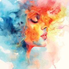 Abstract beautiful woman face drawn with watercolor