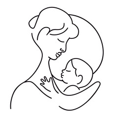 vector line art of mother and kid with flowers background