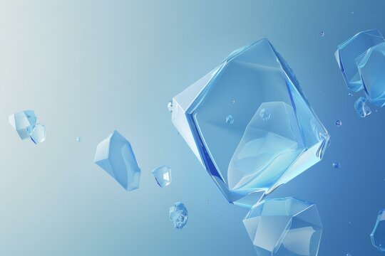 Crystal Clear Ice Cubes on Blue Background, Abstract Coolness Concept