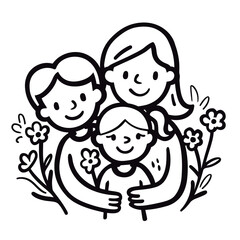 vector line art of mother and kid with flowers background
