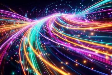 colorful electric cables and led optical fibers vibrant background for technology and business innovation concepts digital ilustration - obrazy, fototapety, plakaty