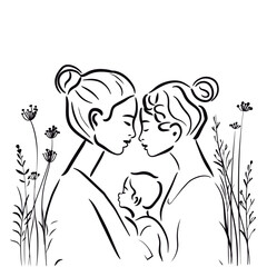 Hand drawn art vector mother and kid