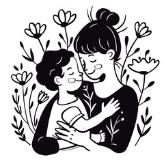 Hand drawn art vector mother and kid