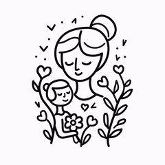 Hand drawn art vector mother and kid