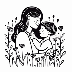 Hand drawn art vector mother and kid
