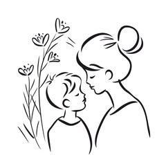 Hand drawn art vector mother and kid