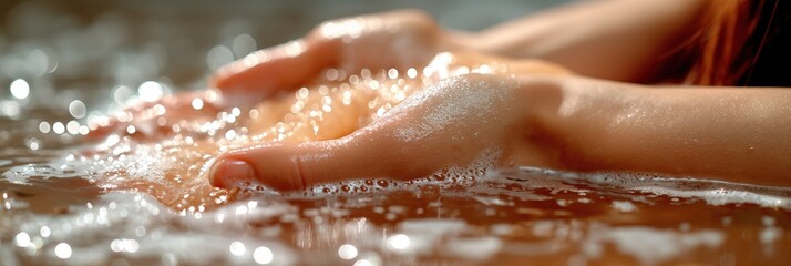 A hand is in a bathtub with bubbles