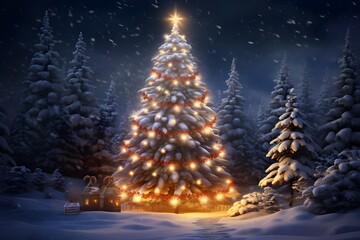 HD Winter Wonderland Scene Glowing Christmas Tree and fruit happy christmas day ninternational festival pic