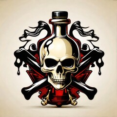 Fototapeta premium Bold vector-style poison bottle logo with skull and crossbones