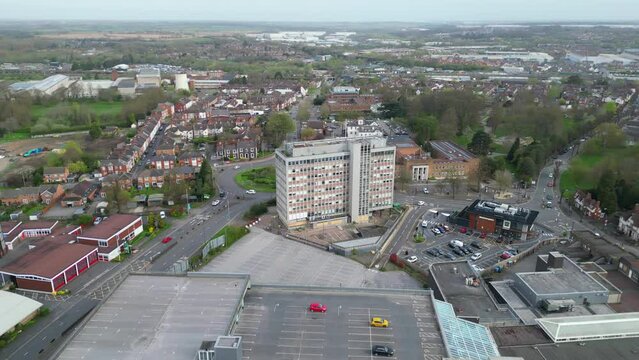 Aerial Time Lapse Footage of Central Rugby City of England Great Britain, April 8th, 2024